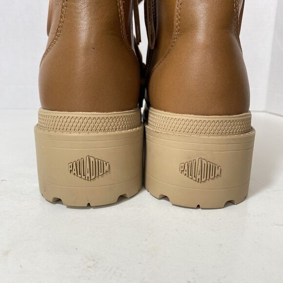 NEW $129 Sundance Palladium Mid Combat Boots Tan Leather Side Zip Chunky Sole 10 - Picture 10 of 14